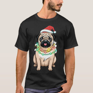 クリスマスイルミネーションのパグ Tシャツ