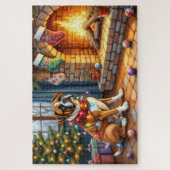 クリスマスイルミネーションの暖炉のそばのボクサー ジグソーパズル (縦)
