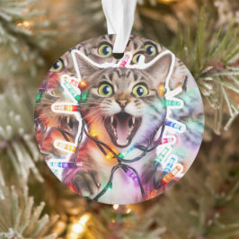 クリスマスイルミネーションの飾り付きの猫のオーナメント オーナメント