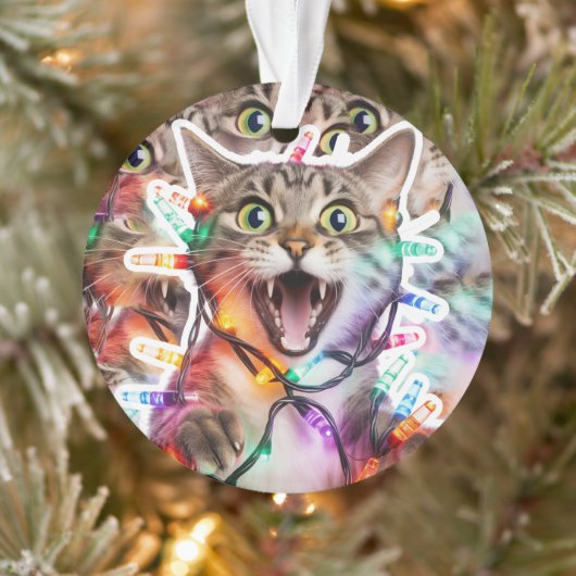 クリスマスイルミネーションの飾り付きの猫のオーナメント オーナメント (ツリー)