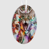 クリスマスイルミネーションの飾り付きの猫のオーナメント オーナメント (正面)