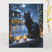 クリスマスイルミネーションの黒猫 ホリデーグッズ カード (黄色い花)