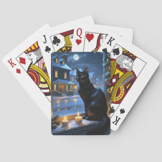 クリスマスイルミネーションの黒猫 ホリデー トランプ (裏面)