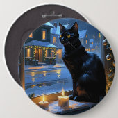 クリスマスイルミネーションの黒猫 ホリデー 缶バッジ (正面&裏面)
