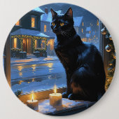クリスマスイルミネーションの黒猫 ホリデー 缶バッジ (正面)