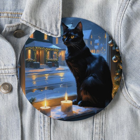 クリスマスイルミネーションの黒猫 ホリデー 缶バッジ (インサイチュ)