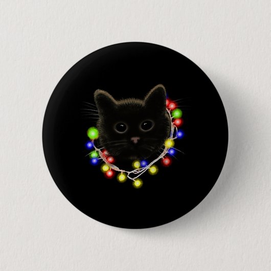 クリスマスイルミネーションの黒猫 缶バッジ (正面)