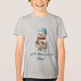 クリスマスイルミネーションを持ったぬいぐるみ雪だるま トライブレンドＴシャツ