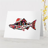 クリスマスイルミネーションを纏ったハイタのサケの精霊 カード (黄色い花)