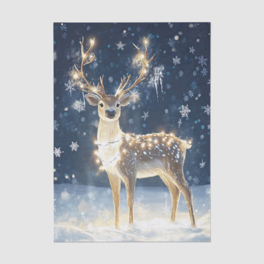 クリスマスイルミネーションを纏った鹿の冬景色 薄葉紙 (正面)