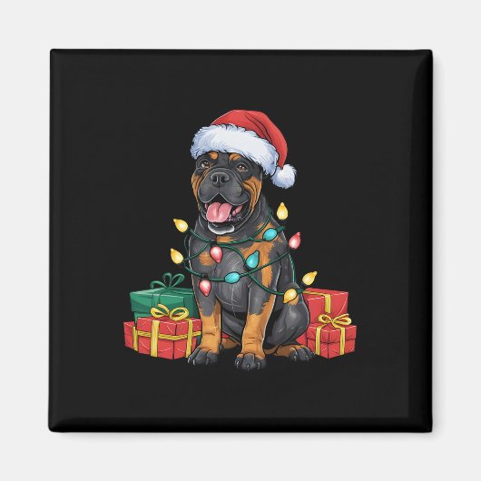 クリスマスイルミネーションサンタ帽子ケーンコルソ犬クリスマス マグネット (正面)