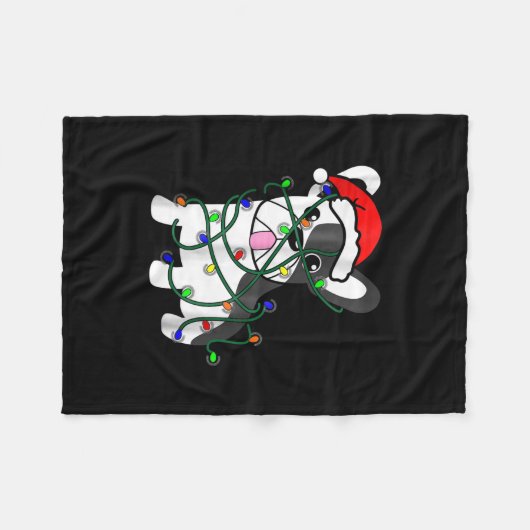 クリスマスイルミネーション飾り 面白い フレンチブルドッグ フリースブランケット (正面(横))