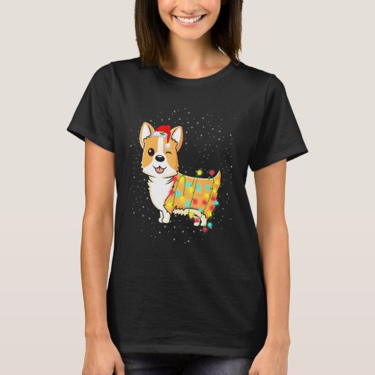 クリスマスイルミネーション かわいい コーギー Tシャツ (正面)