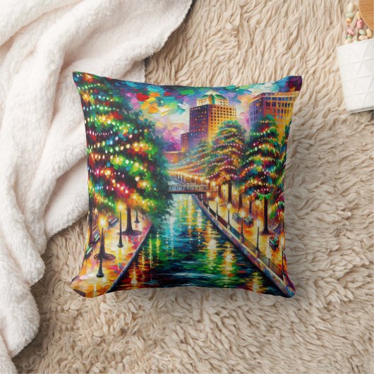 「クリスマスイルミネーション：サンアントニオ・リバーウォーク」 クッション (ブランケット)