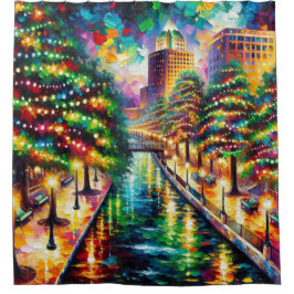 「クリスマスイルミネーション：サンアントニオ・リバーウォーク」 シャワーカーテン