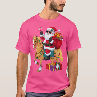 クリスマスイルミネーション サンタ 馬に乗る クリスマス Tシャツ
