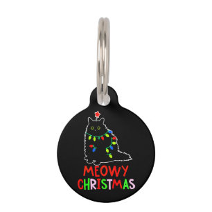 クリスマスイルミネーション 黒猫パジャマ Meowy Christmas ペット ネームタグ