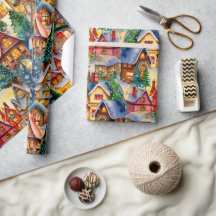 クリスマスインお洒落ヴィレッジウォーターカラーパターン