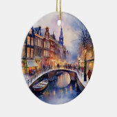 クリスマスインアムステルダムオランダウォーターカラー セラミックオーナメント (右)