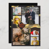 クリスマスインキー抽象芸術ブラックホリーすてき写真 招待状 (正面/裏面)