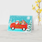 クリスマスイングリッシュブルドッグギフト配送トラック カード (黄色い花)