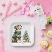 クリスマスイングリッシュブルドッグクリスマスツリー ペーパープレート (パーティー)