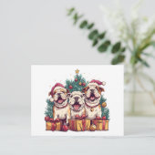クリスマスイングリッシュブルドッグサンタハット シーズンポストカード (スタンド正面)