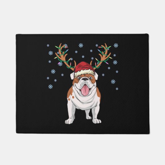 クリスマスイングリッシュブルドッグトナカイ犬 ドアマット (正面)