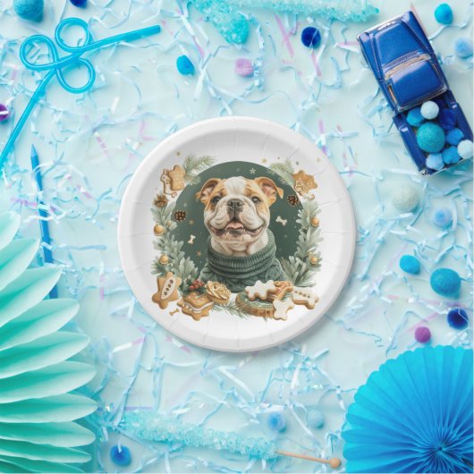 クリスマスイングリッシュブルドッグ ペーパープレート (パーティー)