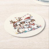 クリスマスイングリッシュブルドッグ ラウンドペーパーコースター (アングル)