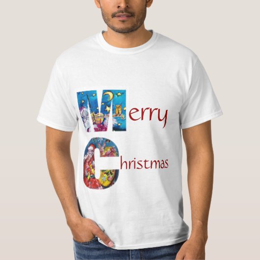クリスマスインスパイアギフト付きサンタ Tシャツ (正面)