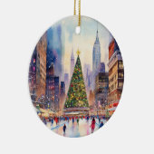 クリスマスインタイムスクエアニューヨークシティウォーターカラー セラミックオーナメント (右)