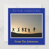 クリスマスインディゴブルー金ゴールド写真 シーズンカード (裏面)