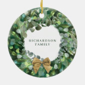 クリスマスインニューホームウォーターカラーティール(緑がかった色)ドアリース セラミックオーナメント (裏面)