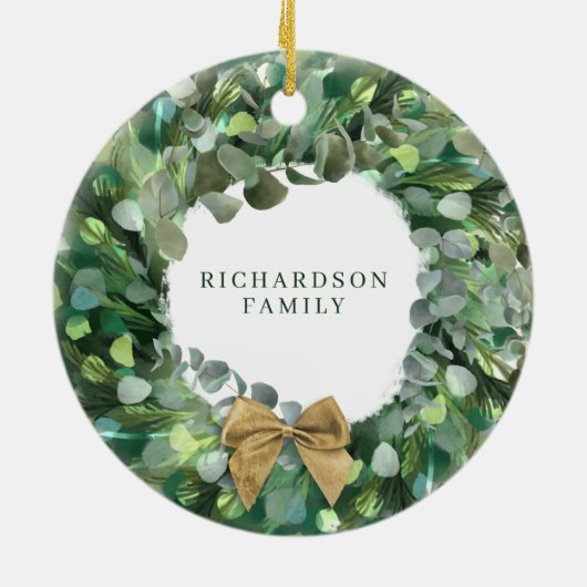 クリスマスインニューホームウォーターカラーブラックドアリース セラミックオーナメント (裏面)