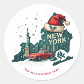 クリスマスインニューヨーク州パーソナライズされたホリデイ ラウンドシール (正面)