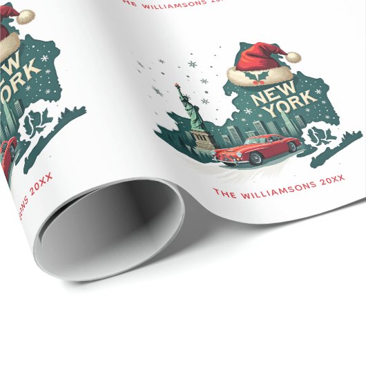 クリスマスインニューヨーク州パーソナライズされたホリデイ ラッピングペーパー (ロールコーナー)