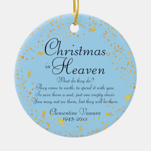 クリスマスイン天国金ゴールド（ばちゃばちゃ）跳ねる記念写真 セラミックオーナメント (正面)