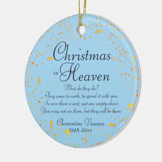 クリスマスイン天国金ゴールド（ばちゃばちゃ）跳ねる記念写真 セラミックオーナメント (左)