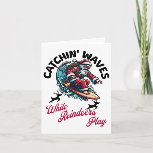 クリスマスイン7月サーフィンサンタクロースサマービーチ カード (正面)