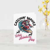 クリスマスイン7月サーフィンサンタクロースサマービーチ カード (黄色い花)