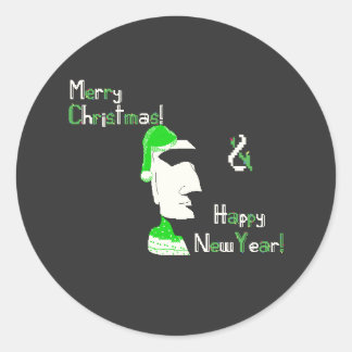 クリスマスイースター島の彫像ピクセルアート ラウンドシール