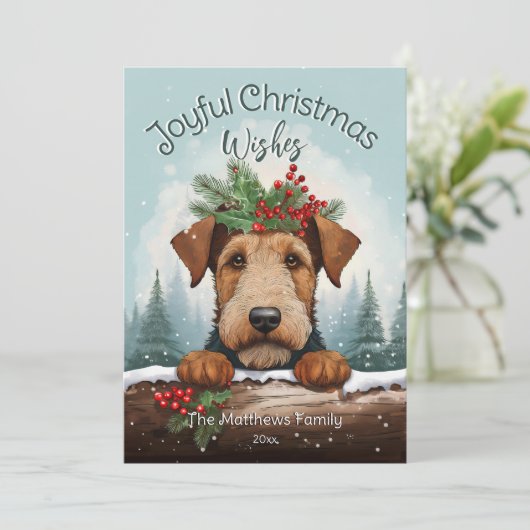 クリスマスウィズウィンターフォレストAiredale Terrier シーズンカード (スタンド正面)