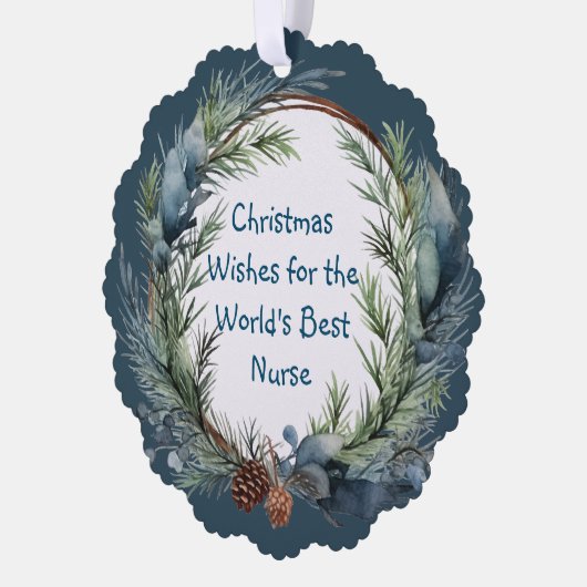クリスマスウィズグリーンリースナース オーナメントカード (左)