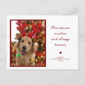 クリスマスウィッシュだらしないキス子犬ペットフォト シーズンポストカード (正面)
