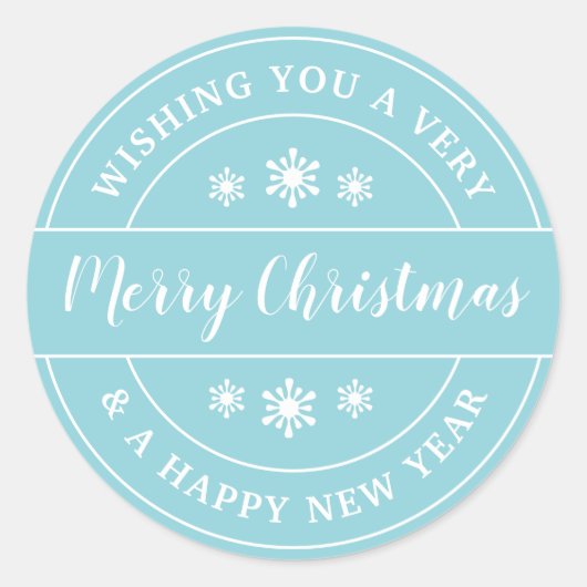 クリスマスウィッシュスノーフレークスブルータイポグラフィ ラウンドシール (正面)