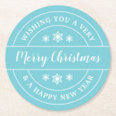 クリスマスウィッシュスノーフレークスブルータイポグラフィ ラウンドペーパーコースター (正面)