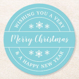 クリスマスウィッシュスノーフレークスブルータイポグラフィ ラウンドペーパーコースター