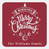 クリスマスウィッシュズホリデーパーソナライズされたステッカー スクエアシール (正面)