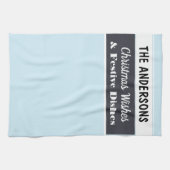 クリスマスウィッシュフェスティバルライトブルーパーソナライズされた キッチンタオル (横)